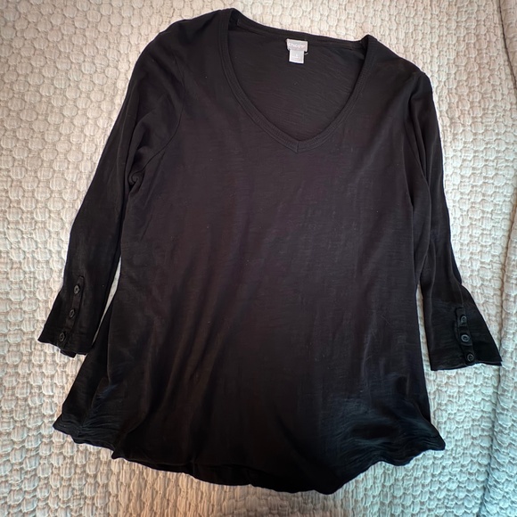 Chico's black 3/4 sleeve , v-neck, t-shirt, size 3. - Picture 1 of 5
